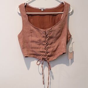 Women's Lace-Up Top in Brown